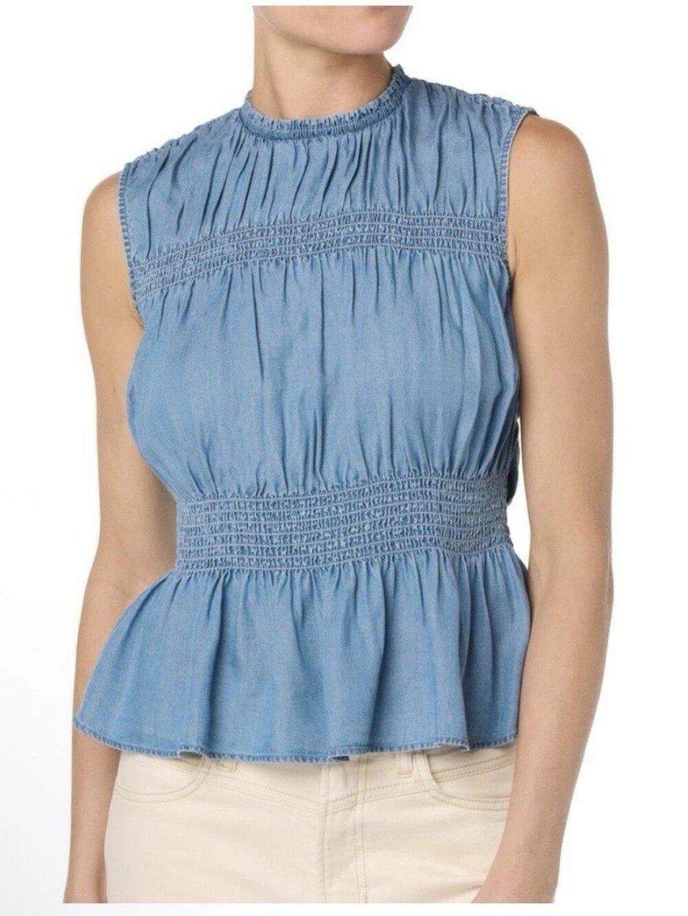 Joe's Jeans Light Blue Smocked Chambray Peplum Tank